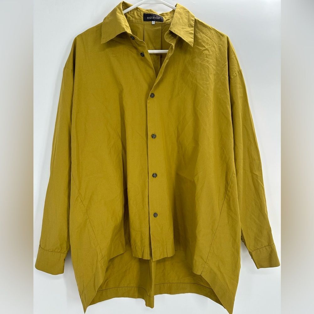 Eskandar Cotton Shirt Button Down Green Yellow Size 1